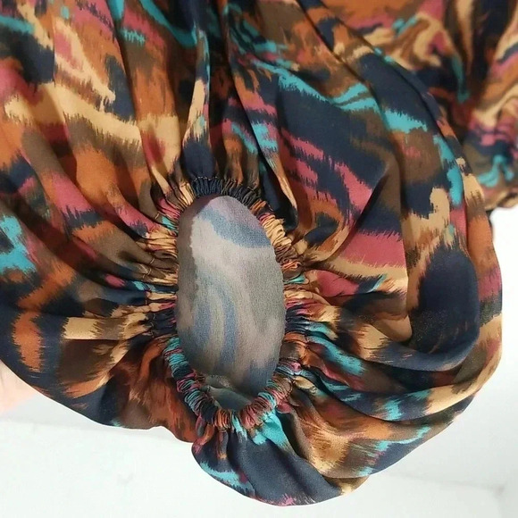 {Adrienne} Psychedelic Print Ballon Sleeve Blouse Size Medium - Picture 7 of 11
